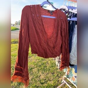 Forever 21 Terracotta Lace Trim Blouse